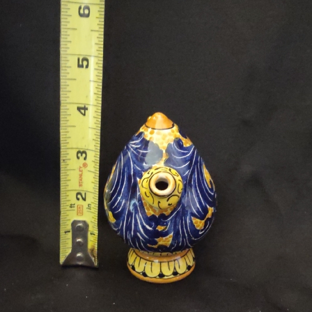 Blue and Yellow Ceramic Pottery with Ornate Patterns, Signed - Picture 7 of 7